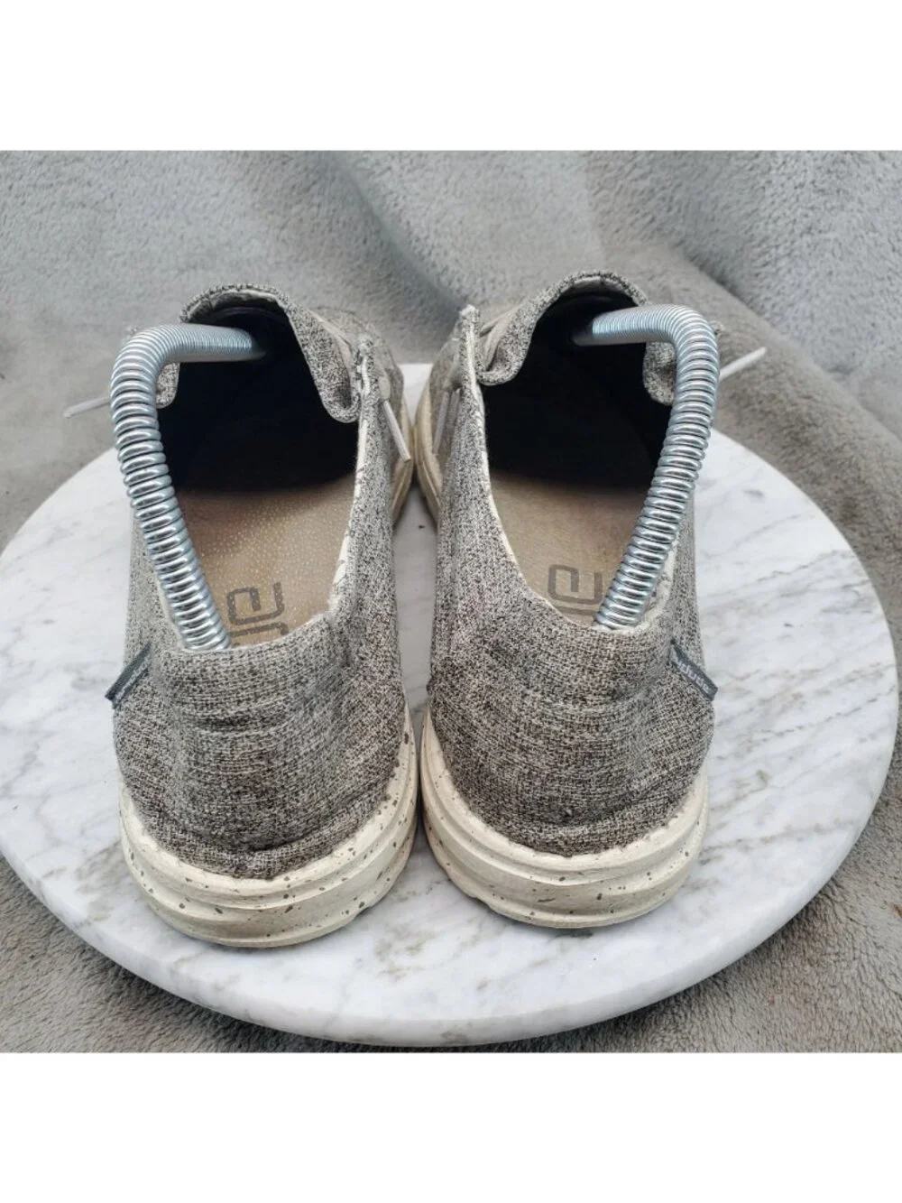 Hey Dude Shoes Womens Size 8 Gray Iron Wendy Linen Textile Slip On Loafer *Read*